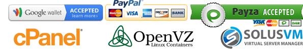 Payments Accepted: Google Checkout, PayPal, AlertPay. cPanel and WHM hosting, Cheap OpenVZ hosting with SolusVM control panel.